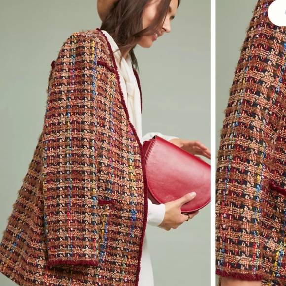 Anthropologie Harlequin Tweed Blazer Jacket Size M Multicolor Oversized - Picture 4 of 8